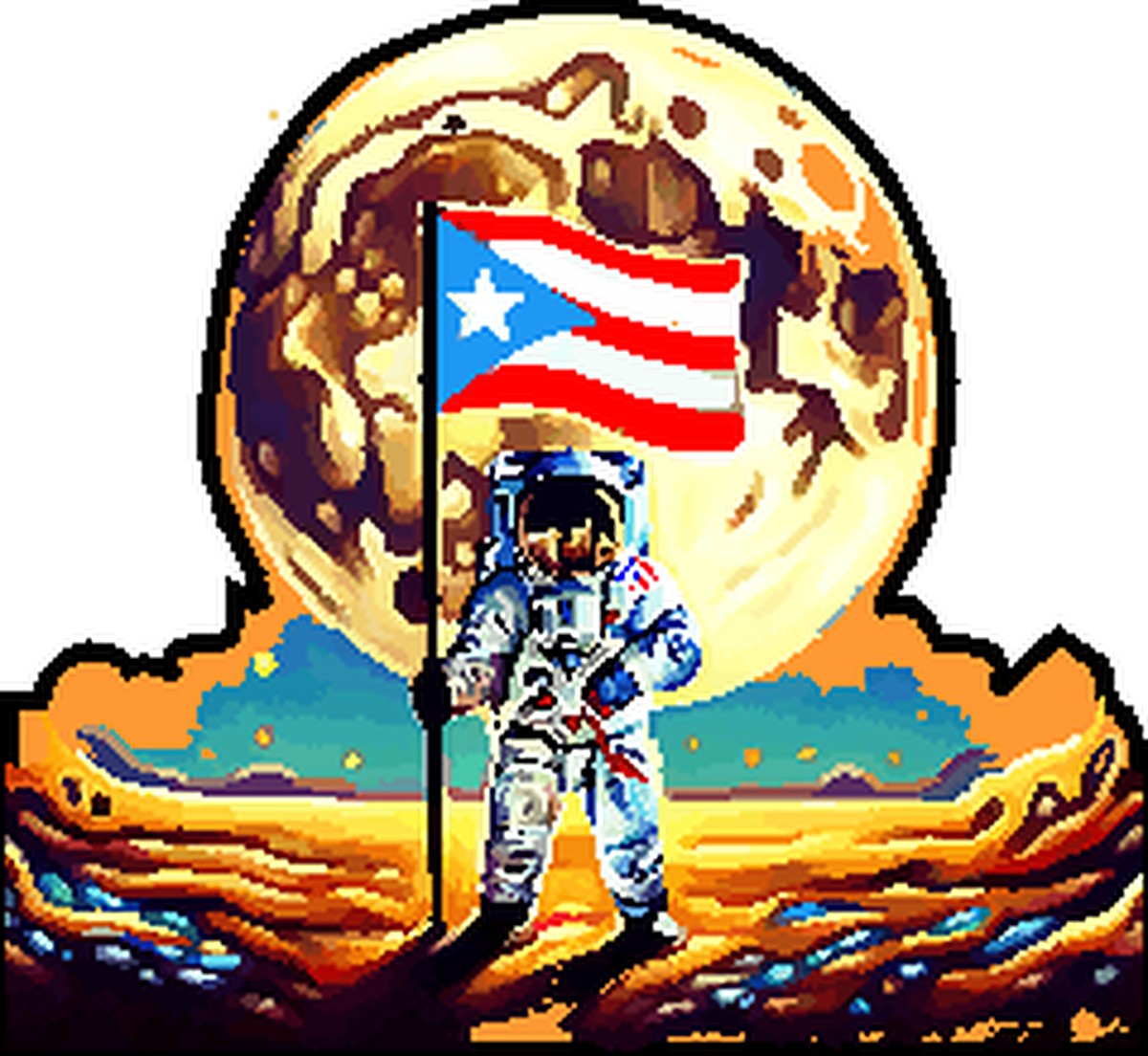 Sticker Astronauta Bandera Luna